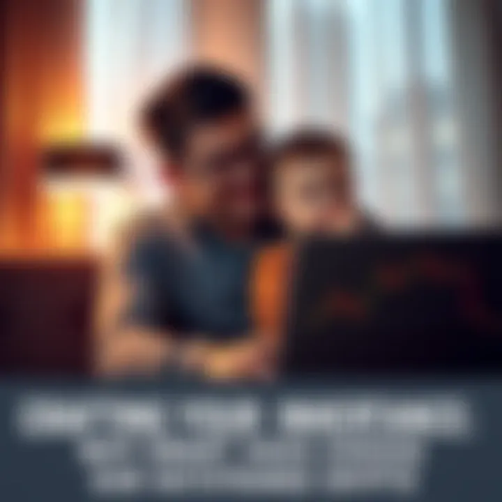 A father and child sitting together, looking at a laptop with crypto charts on the screen, symbolizing modern inheritance planning.