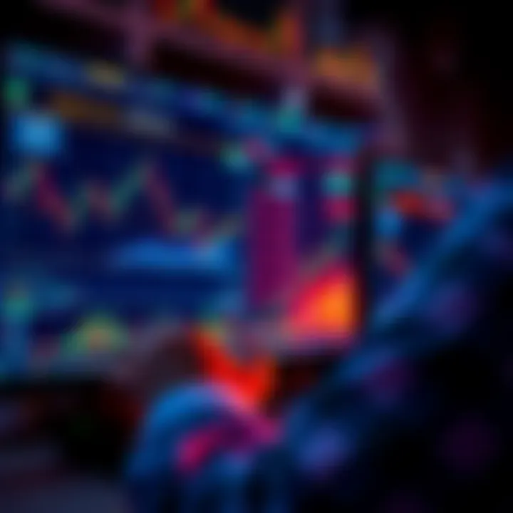 A person looking at cryptocurrency charts on a computer screen, showing data and graphs.