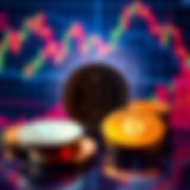 A graphic showing cryptocurrency symbols alongside traditional stock market charts, highlighting investment strategies.