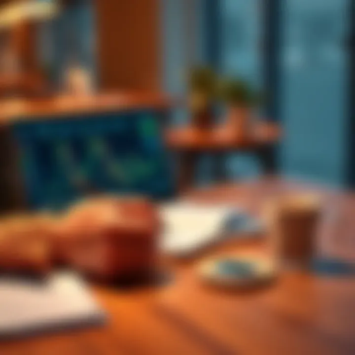 Crypto Learning Investment A person studying cryptocurrency on a laptop with notes and a coffee cup on the table
