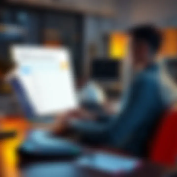 A person sitting at a desk, looking at a laptop with crypto loan options displayed, and taking notes, with a calculator beside them.