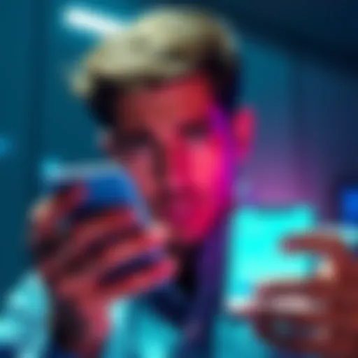 Crypto Loss Experience A person looking worried while checking their phone with a financial app showing losses, symbolizing the risks of cryptocurrency investments.