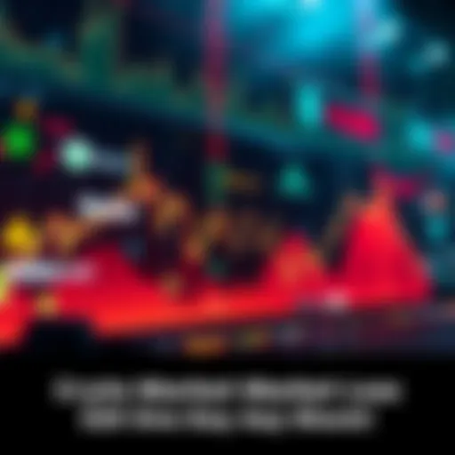 Graph showing sharp decline in cryptocurrency values with logos of major platforms including Nolus