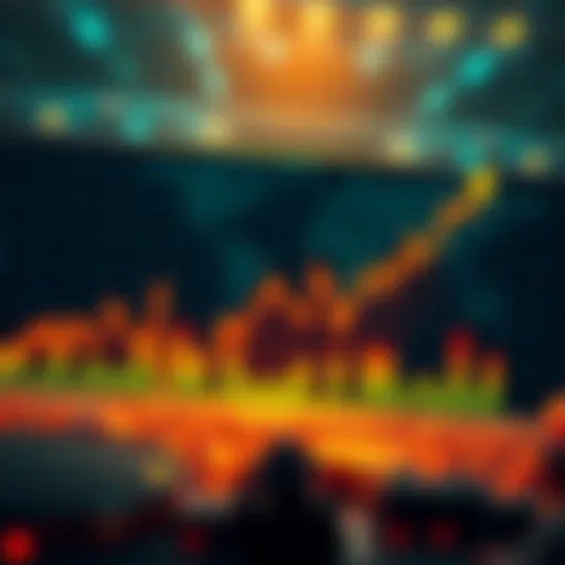 Graph showing a downward trend in cryptocurrency market values with worried investors in the background