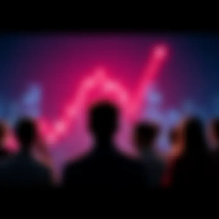 Graph showing a downward trend in cryptocurrency values with concerned people in the background