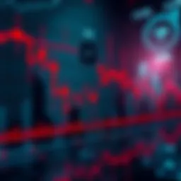 Crypto Market Decline A graph showing a sharp decline in cryptocurrency values with red markers indicating losses across various assets.