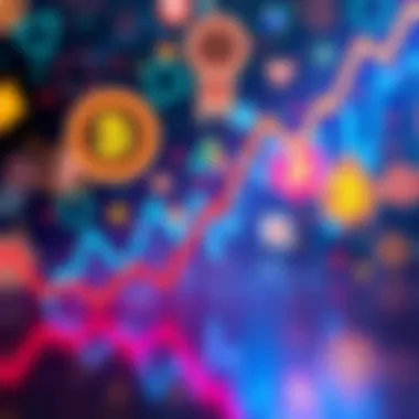 A visual representation of a declining cryptocurrency market with a downward trend line and various crypto symbols in the background.