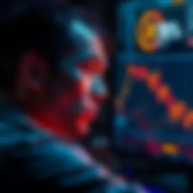 A person looking concerned at a screen showing a steep decline in cryptocurrency value.