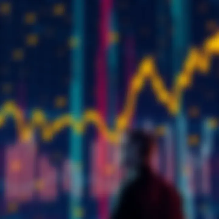 A graph showing a downward trend in cryptocurrency values with a worried investor looking at it.