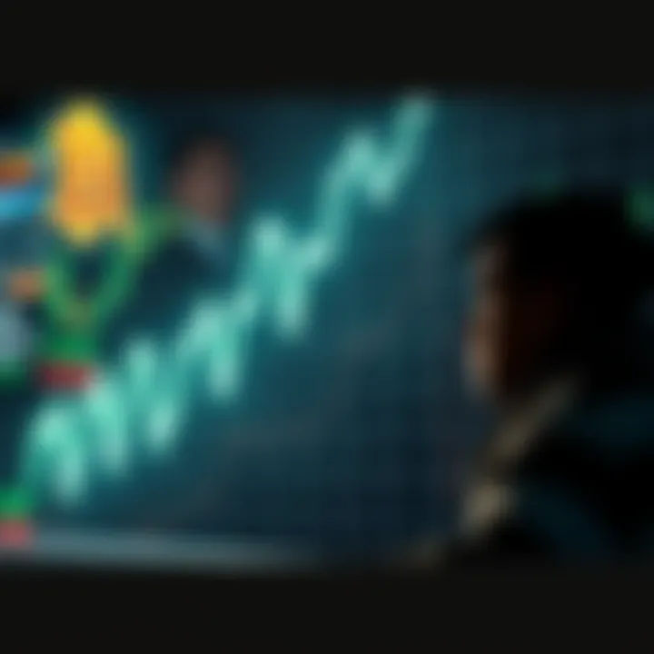 A visual representation of extreme fear in the crypto market with a downward trend on a graph and worried investors looking on