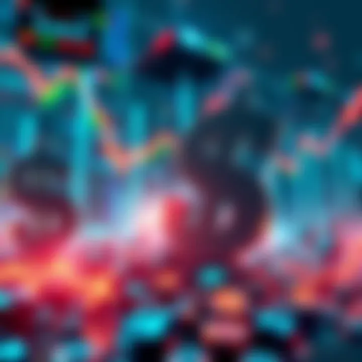 A graphic showing a downward trend in cryptocurrency market, with large dollar signs disappearing, symbolizing liquidation.