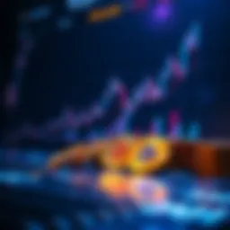 A graphic showing rising cryptocurrency prices with coins and a graph in the background