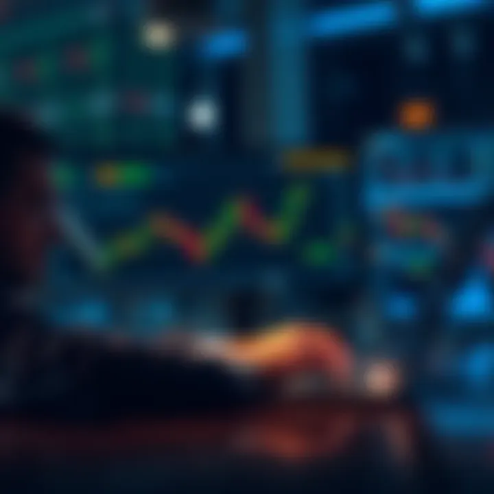 Crypto Market Strategies A trader looking at declining crypto charts while planning strategies on a laptop.