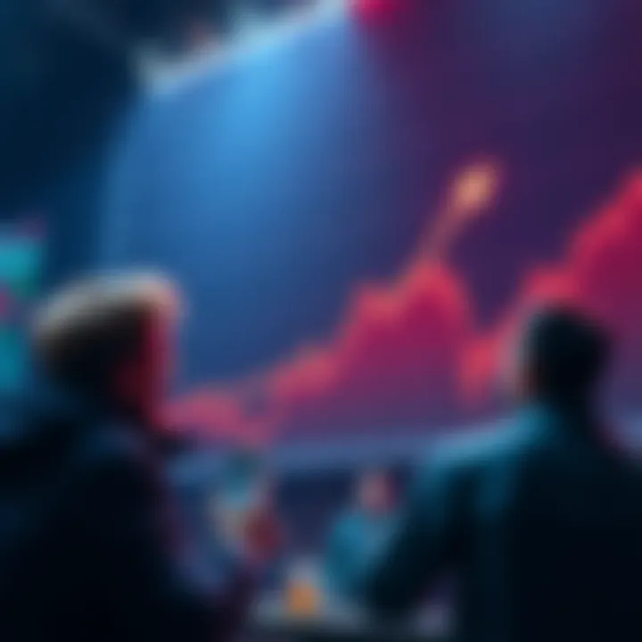 A graph showing a sharp increase in cryptocurrency prices with excited investors observing the market trends.