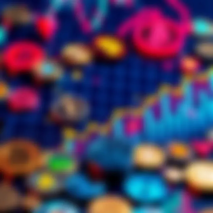 Various cryptocurrency symbols with a graph showing upward trends and stablecoins in the background