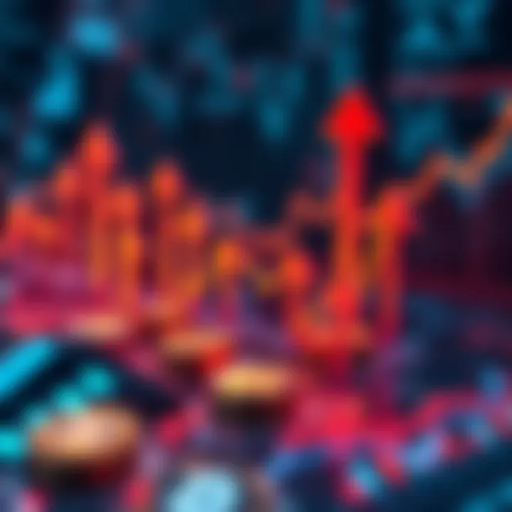 Crypto Market Trends A graphic showing various cryptocurrencies and market trends with upward and downward arrows