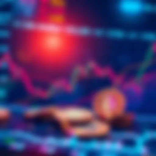 Crypto Market Trends An overview of cryptocurrency trends with fluctuating graphs and digital coins, showcasing the volatile nature of the market.