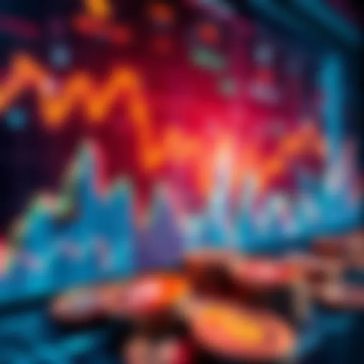 A visual representation of cryptocurrency market trends with fluctuating graphs and digital coins
