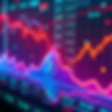A graph showing upward and downward trends in cryptocurrency prices with a digital background.