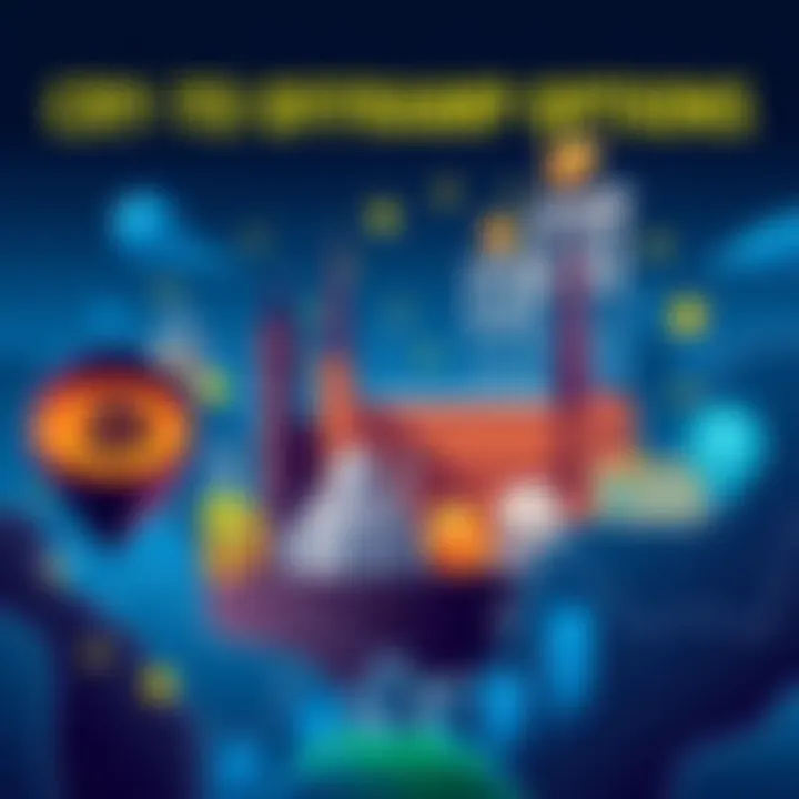 A digital illustration showing European landmarks with cryptocurrency icons and a graph indicating fluctuating fees and data privacy locks.