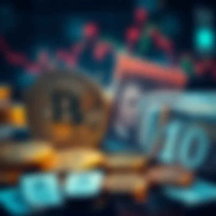 A visual comparison of cryptocurrency and fiat currency, showcasing digital coins and traditional banknotes, symbolizing speed and efficiency in payments.