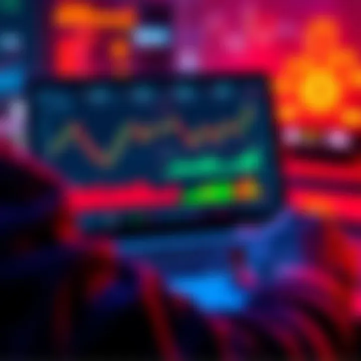 A person reviewing a digital cryptocurrency portfolio on a laptop, with graphs and currency symbols on the screen, showcasing Bitcoin, Ethereum, and altcoins.