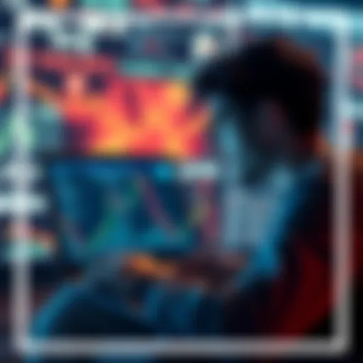 A worried person looking at a laptop screen displaying cryptocurrency charts with a backdrop of global conflict news headlines.