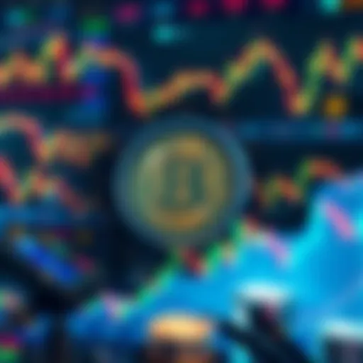 A graphic showing a Bitcoin symbol surrounded by a timer and fluctuating price charts, symbolizing a quick prediction market for Bitcoin prices.