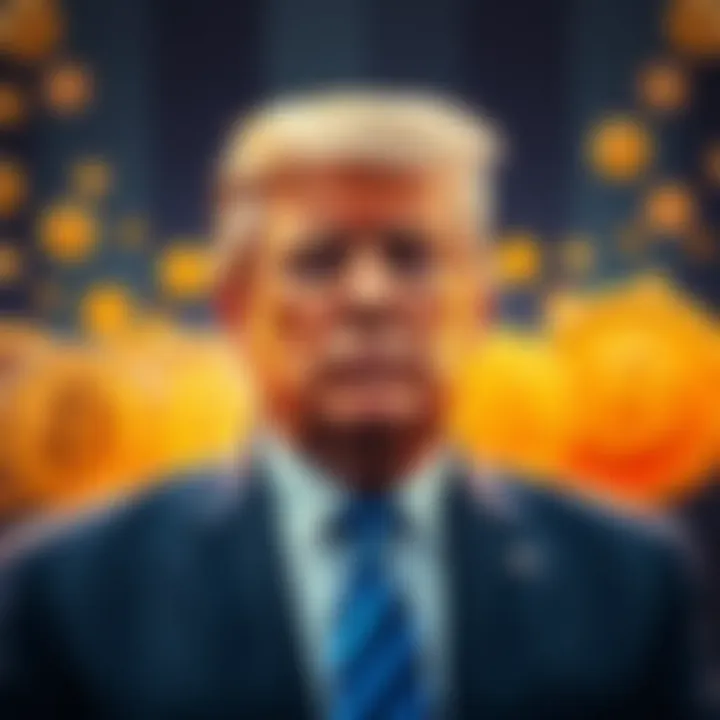 A representation of President Trump alongside various digital currency symbols, reflecting the state of cryptocurrency leadership in 2026.