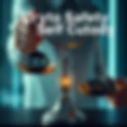 A person weighing the pros and cons of using a regulated exchange versus self-custody in cryptocurrency, showing a scale with CEX on one side and a broken wallet on the other.