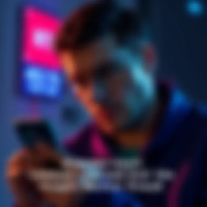 A person looking worried while checking their phone, with a graph showing a drop in cryptocurrency value on the screen
