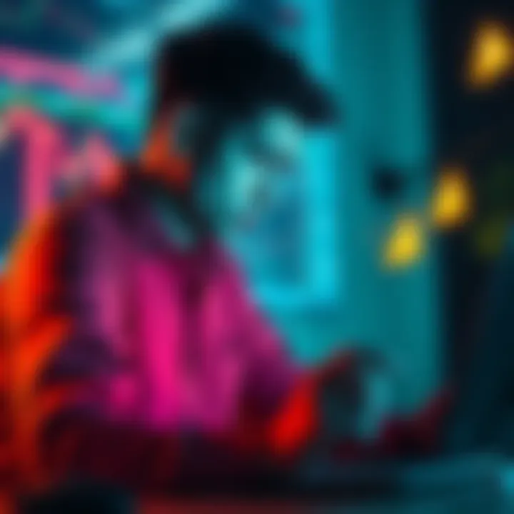 Crypto Scam Alert A trader looking worried while checking their computer, showing signs of a scam with warning symbols around.