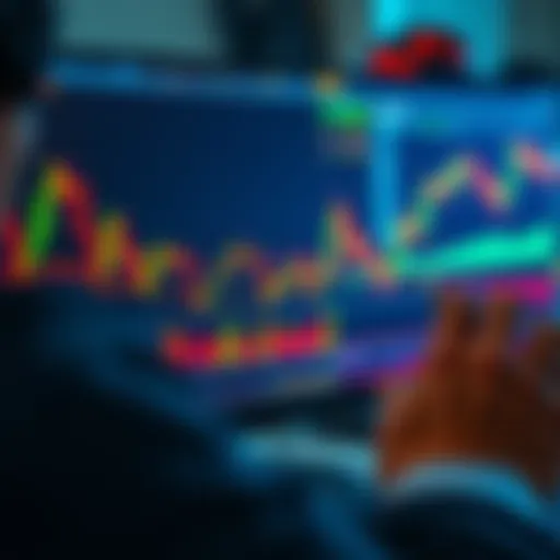 A close-up of a computer screen showing crypto trading signals and charts with a person analyzing them