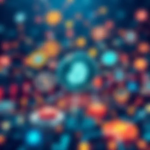 A digital illustration showing various crypto symbols and data streams connecting, representing solutions to AI data scraping issues.