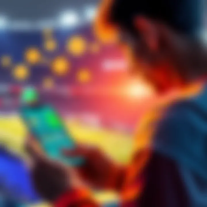 Crypto Sports Betting A person placing a sports bet using a smartphone with cryptocurrency icons in the background