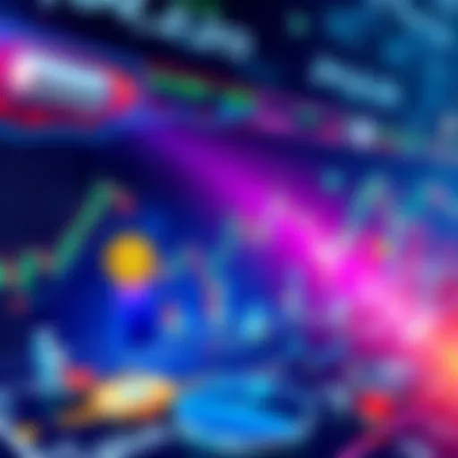 Illustration showing graphs and charts related to stock trading on crypto chains, with symbols of cryptocurrencies and stock market elements