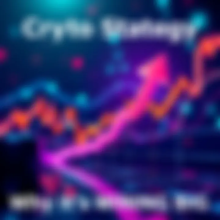 Graphic showing market trends with an arrow pointing upwards, representing a unique crypto strategy's impact, average entry point, and unrealized gains.