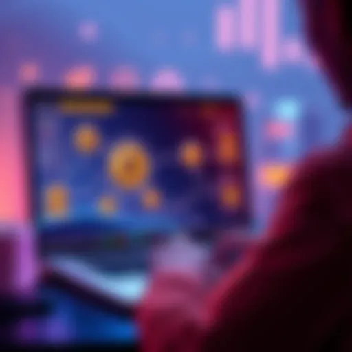 A person using a laptop to swap cryptocurrency with multiple secured connections on screen