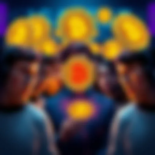 A group of people looking at cryptocurrency icons with concerned expressions, symbolizing the trend of avoiding IRS reports