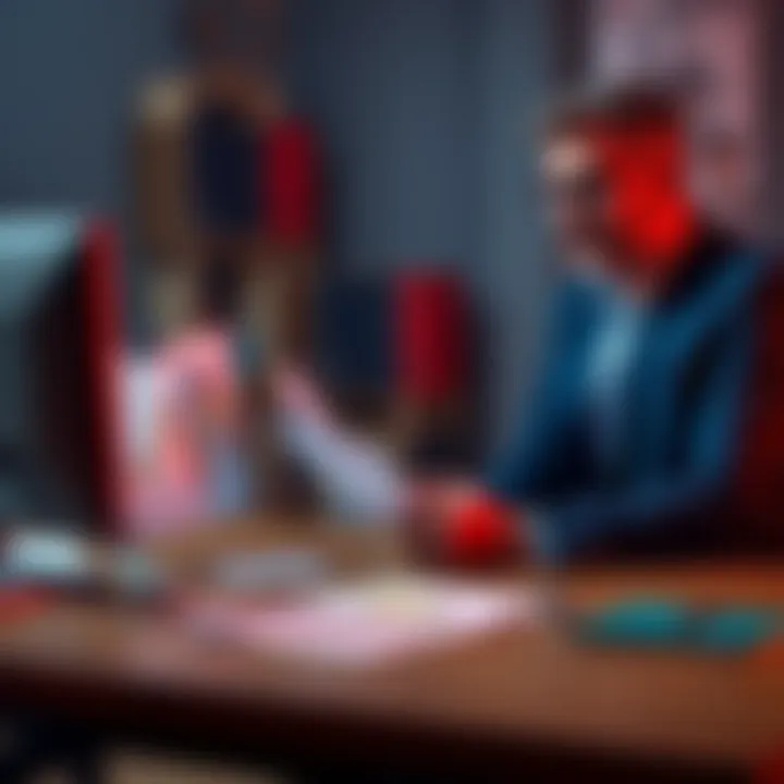 A W2 employee weighing the options of crypto tax software and hiring a tax expert, with a computer and tax documents on the table.