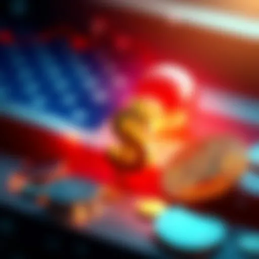 A visual representation of a proposed bill allowing cryptocurrency tax payments in America, featuring a dollar sign and digital currency symbols.