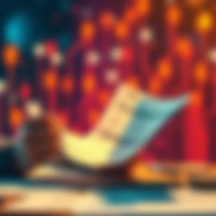 A person reviewing tax documents with cryptocurrency icons in the background