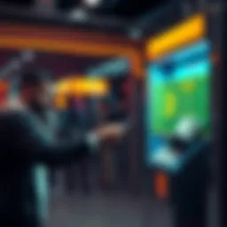 A person exchanging cryptocurrency for USD at a digital kiosk with cash being dispensed.