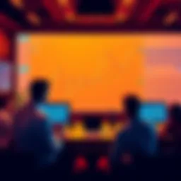 A group of people discussing cryptocurrency trade tips and warnings, with charts and graphs on screens, emphasizing caution and community rules.