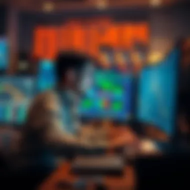 A full-time crypto trader focused on multiple screens displaying charts and data