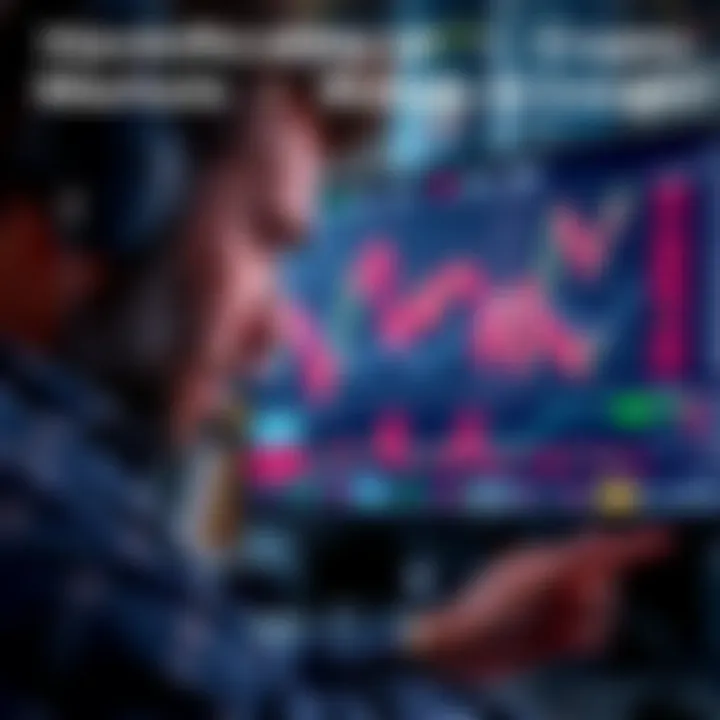 A worried trader studies a screen showing declining cryptocurrency prices, reflecting fear in the market.