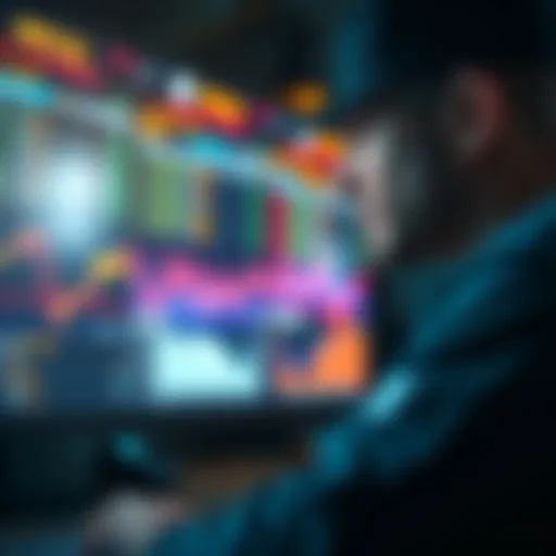 A trader looking at a screen displaying crypto prices and news headlines about politics
