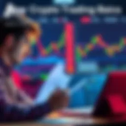 A beginner learning about crypto wallets, private keys, and transactions with charts in the background.