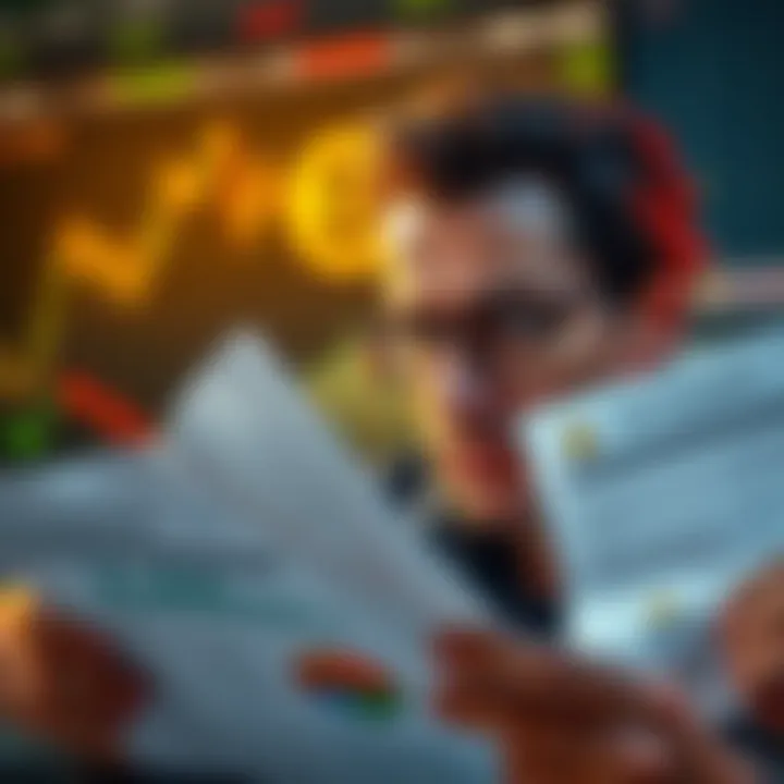 A person looking perplexed while examining crypto trading charts and IRS Schedule D paperwork.