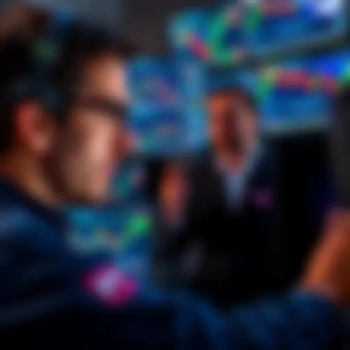 A trader looking at multiple screens displaying crypto charts and graphs, showing expressions of confusion and determination.